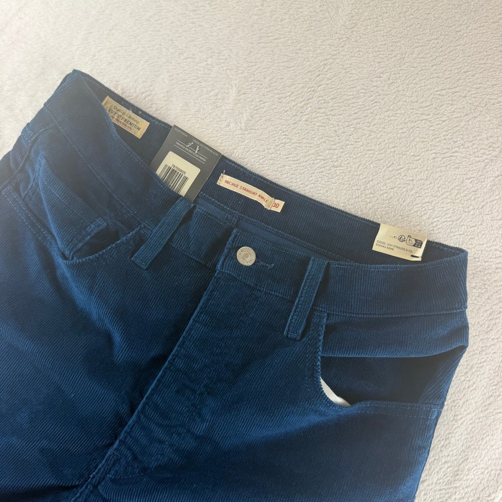 Levi's Ribcage Straight Ankle Corduroy Navy Blue Womens 30 High Rise Pants NWT